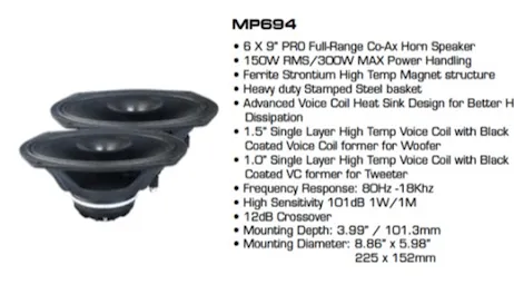 Diamond Audio MP69 (2Ω and 4Ω) 6x9" Pro Coaxial Speaker
