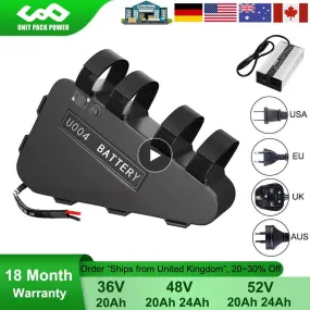 eBike Battery 48V 52V 20Ah 24Ah 18650 Triangle Electric Bicycle Bateria Pack for Bafang TSDZ2 2000W 1500W 1000W 750W 500W Motor