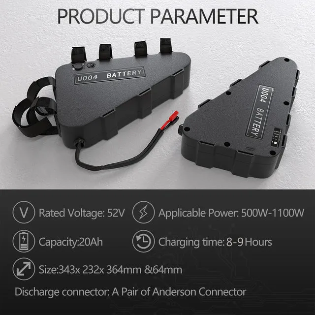 eBike Battery 48V 52V 20Ah 24Ah 18650 Triangle Electric Bicycle Bateria Pack for Bafang TSDZ2 2000W 1500W 1000W 750W 500W Motor