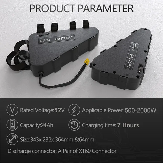 eBike Battery 48V 52V 20Ah 24Ah 18650 Triangle Electric Bicycle Bateria Pack for Bafang TSDZ2 2000W 1500W 1000W 750W 500W Motor