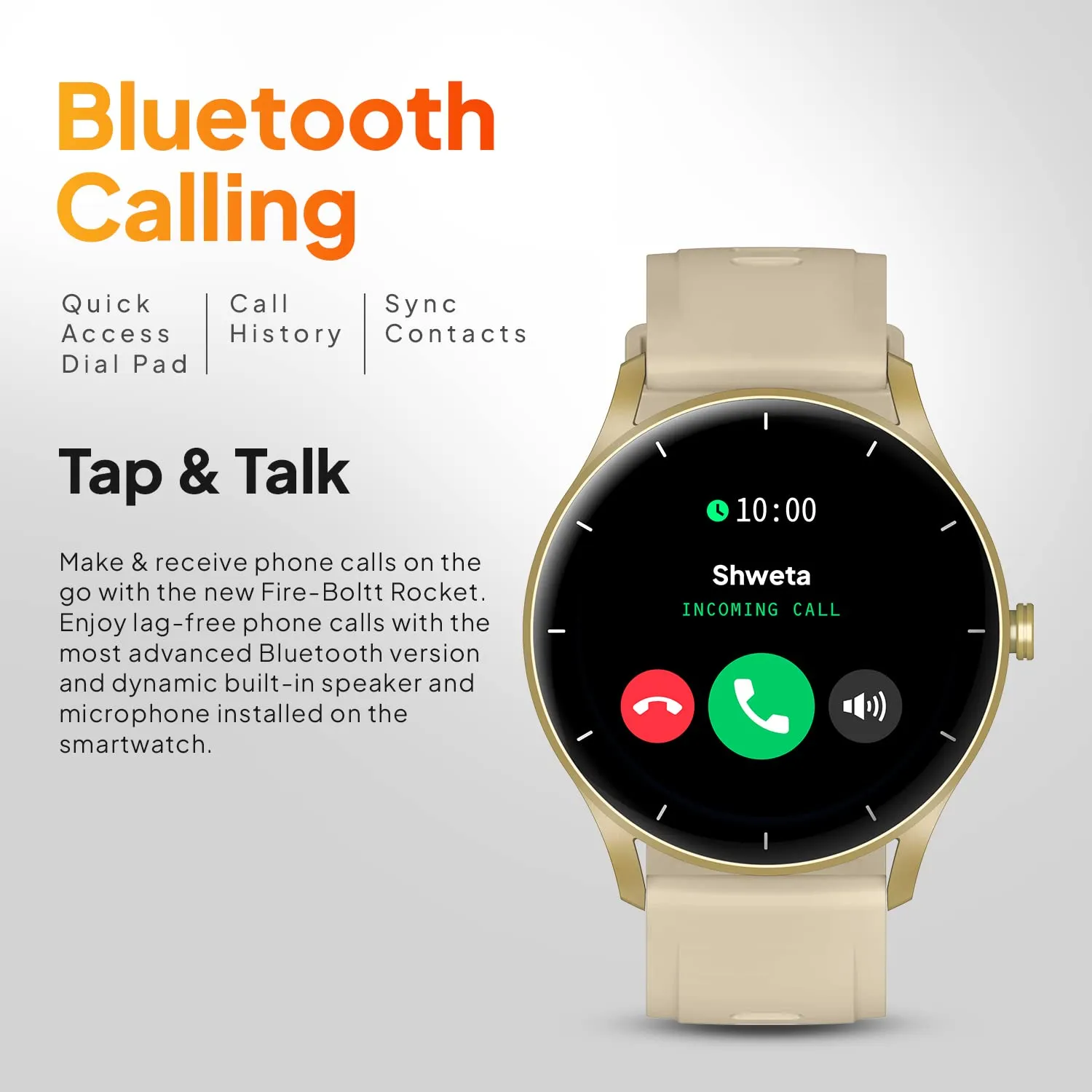Fire-Boltt Rocket SmartWatch ‎BSW093 1.3" Bluetooth Calling Smartwatch with AI Voice Assistant, 100  Sports Modes, 360 Health Suite Champagne Gold