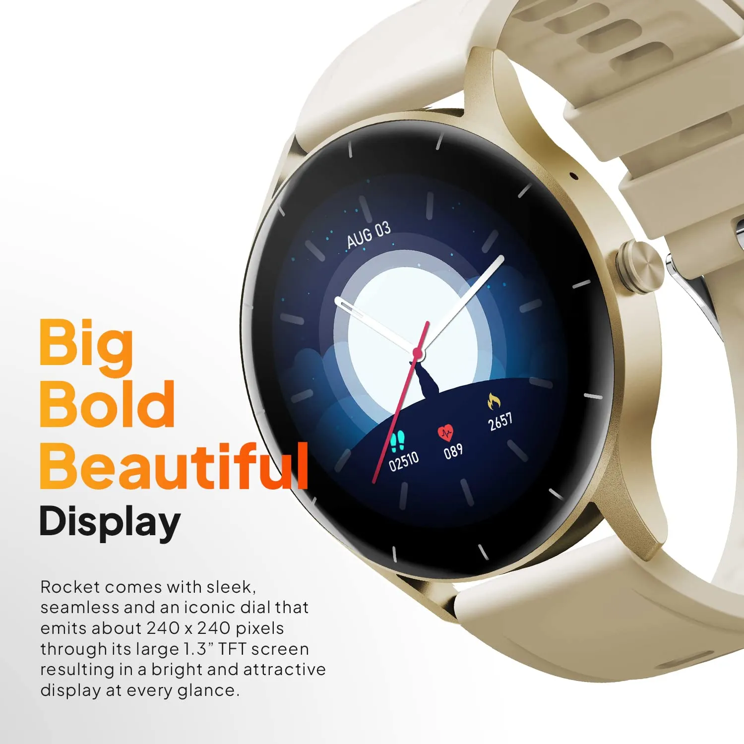 Fire-Boltt Rocket SmartWatch ‎BSW093 1.3" Bluetooth Calling Smartwatch with AI Voice Assistant, 100  Sports Modes, 360 Health Suite Champagne Gold