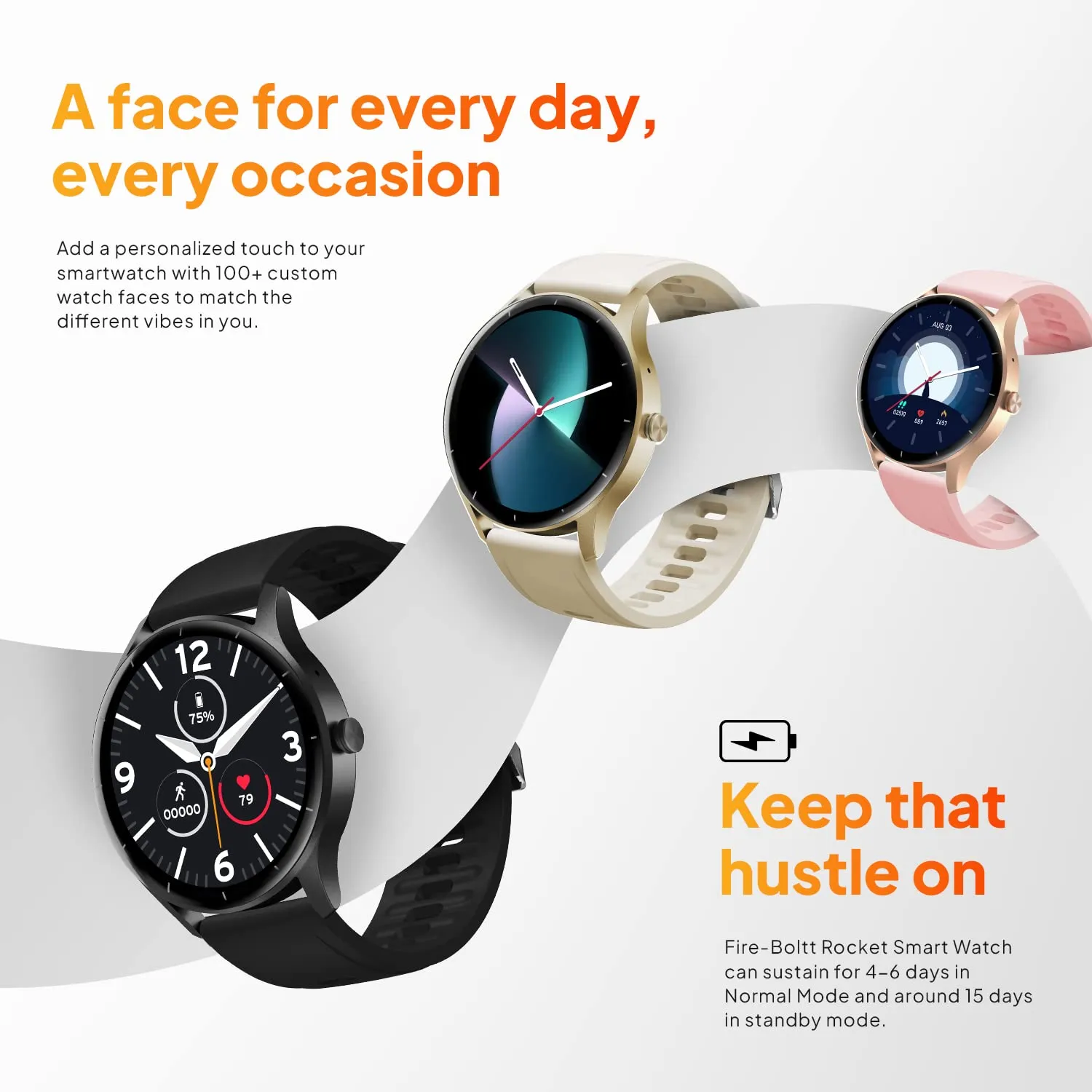 Fire-Boltt Rocket SmartWatch ‎BSW093 1.3" Bluetooth Calling Smartwatch with AI Voice Assistant, 100  Sports Modes, 360 Health Suite Champagne Gold
