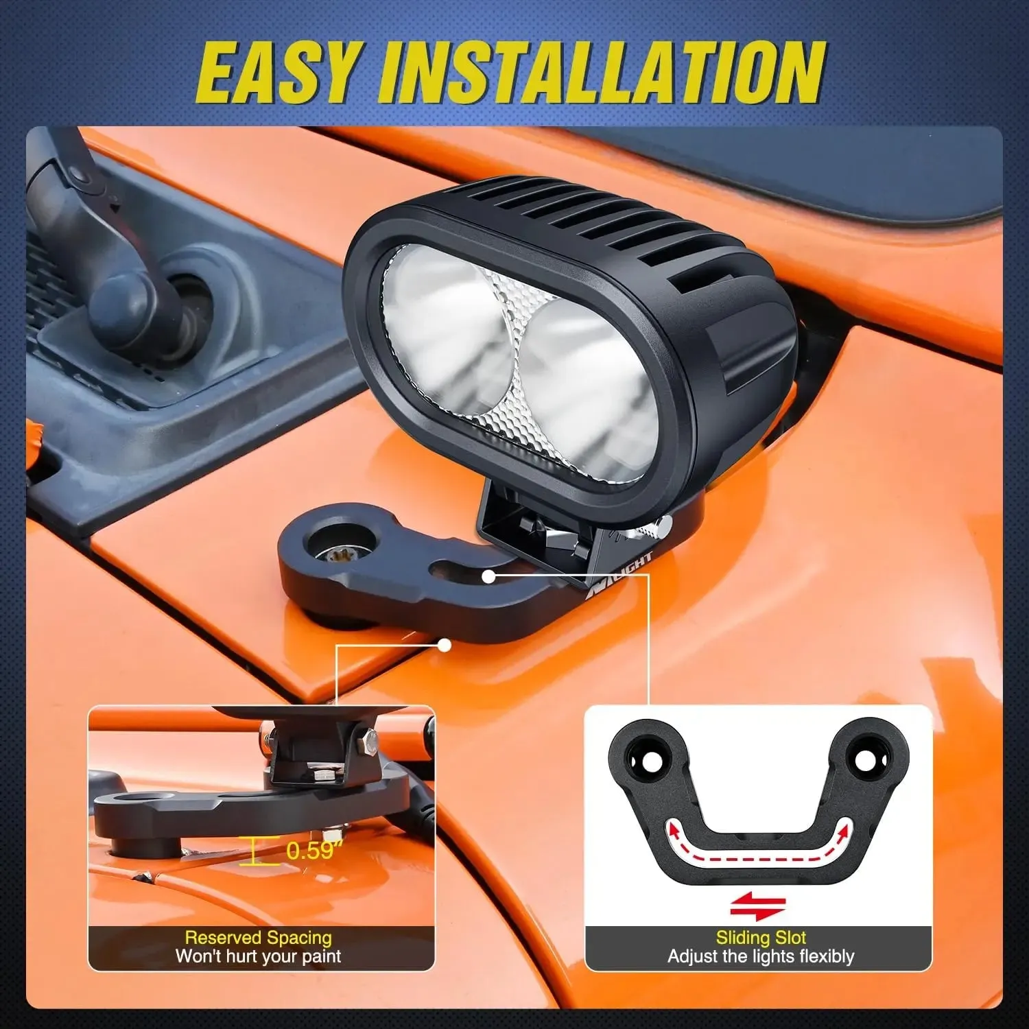 Front A-Pillar Hood Cowl Mounts For 2018-2023 Jeep Wrangler JL/JLU 2020-2023 Gladiator JT