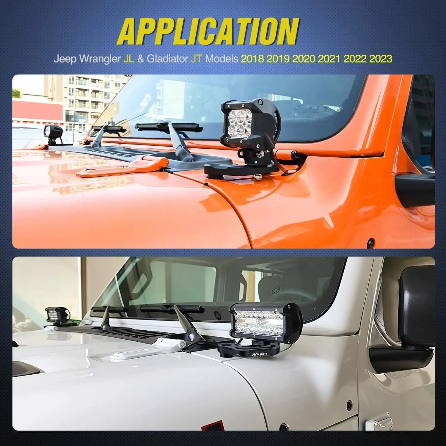 Front A-Pillar Hood Cowl Mounts For 2018-2023 Jeep Wrangler JL/JLU 2020-2023 Gladiator JT