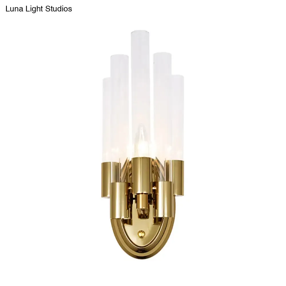 Frosted Glass Wall Sconce Lamp - Modern Stylish Tubed Design with Brass Finish - Ideal for Living Room Lighting