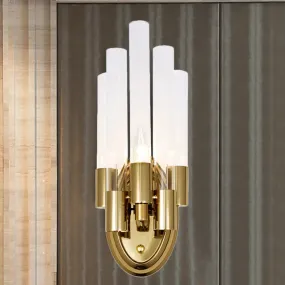 Frosted Glass Wall Sconce Lamp - Modern Stylish Tubed Design with Brass Finish - Ideal for Living Room Lighting