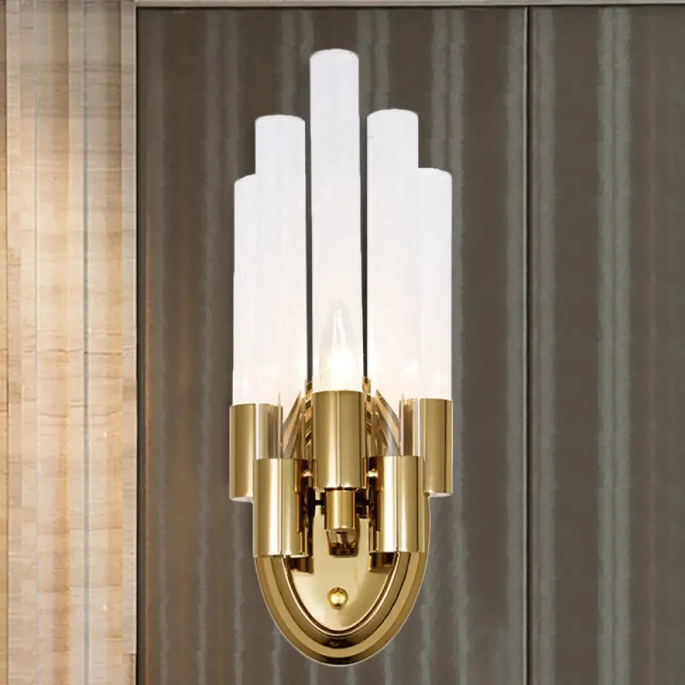 Frosted Glass Wall Sconce Lamp - Modern Stylish Tubed Design with Brass Finish - Ideal for Living Room Lighting