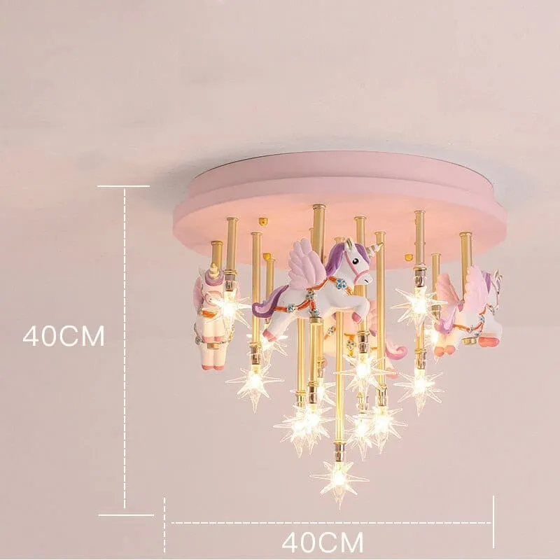 Girls Merry Go Roond Horses Ceiling Light | Kids Room Decor Lights