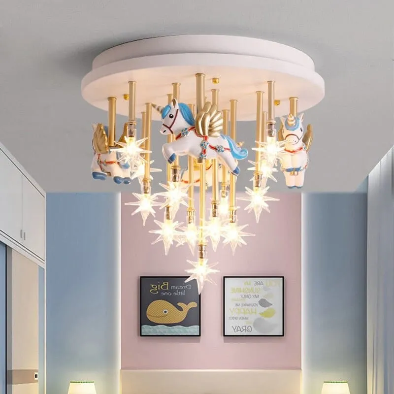 Girls Merry Go Roond Horses Ceiling Light | Kids Room Decor Lights