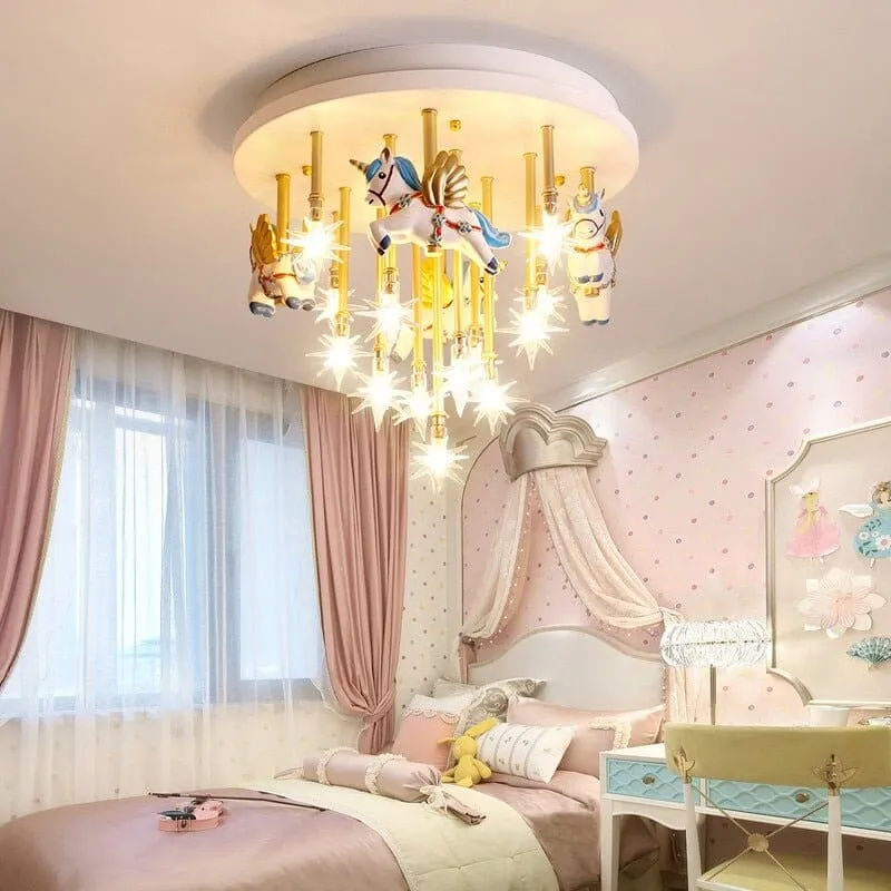 Girls Merry Go Roond Horses Ceiling Light | Kids Room Decor Lights