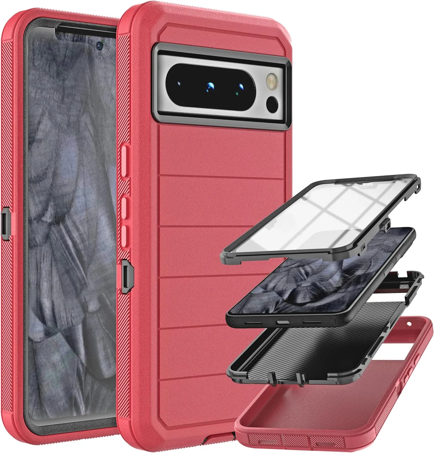 Google Pixel 8 Pro Case Built in Screen Protector/Drop Proof 3-Layer Case -Black