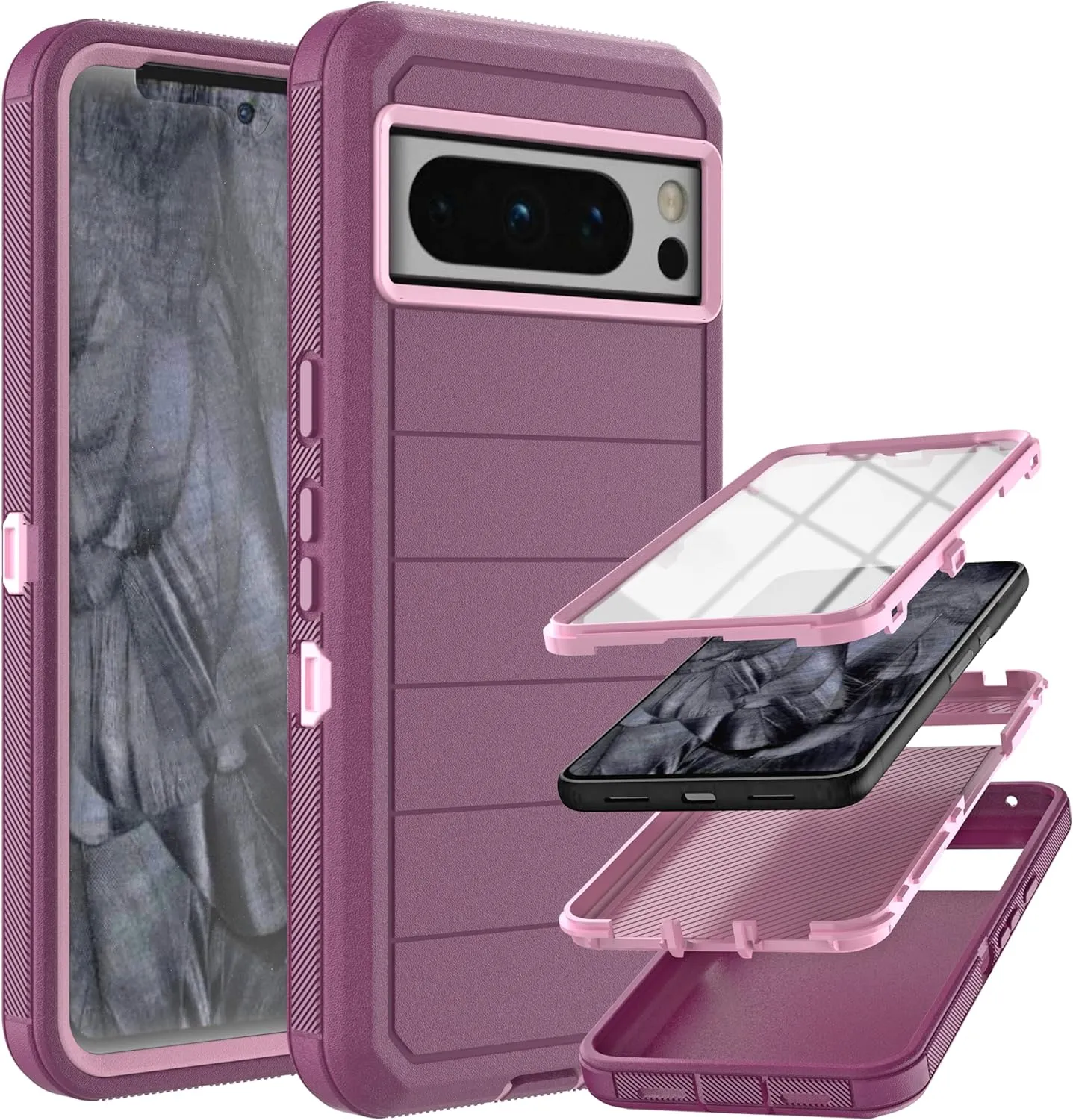 Google Pixel 8 Pro Case Built in Screen Protector/Drop Proof 3-Layer Case -Black
