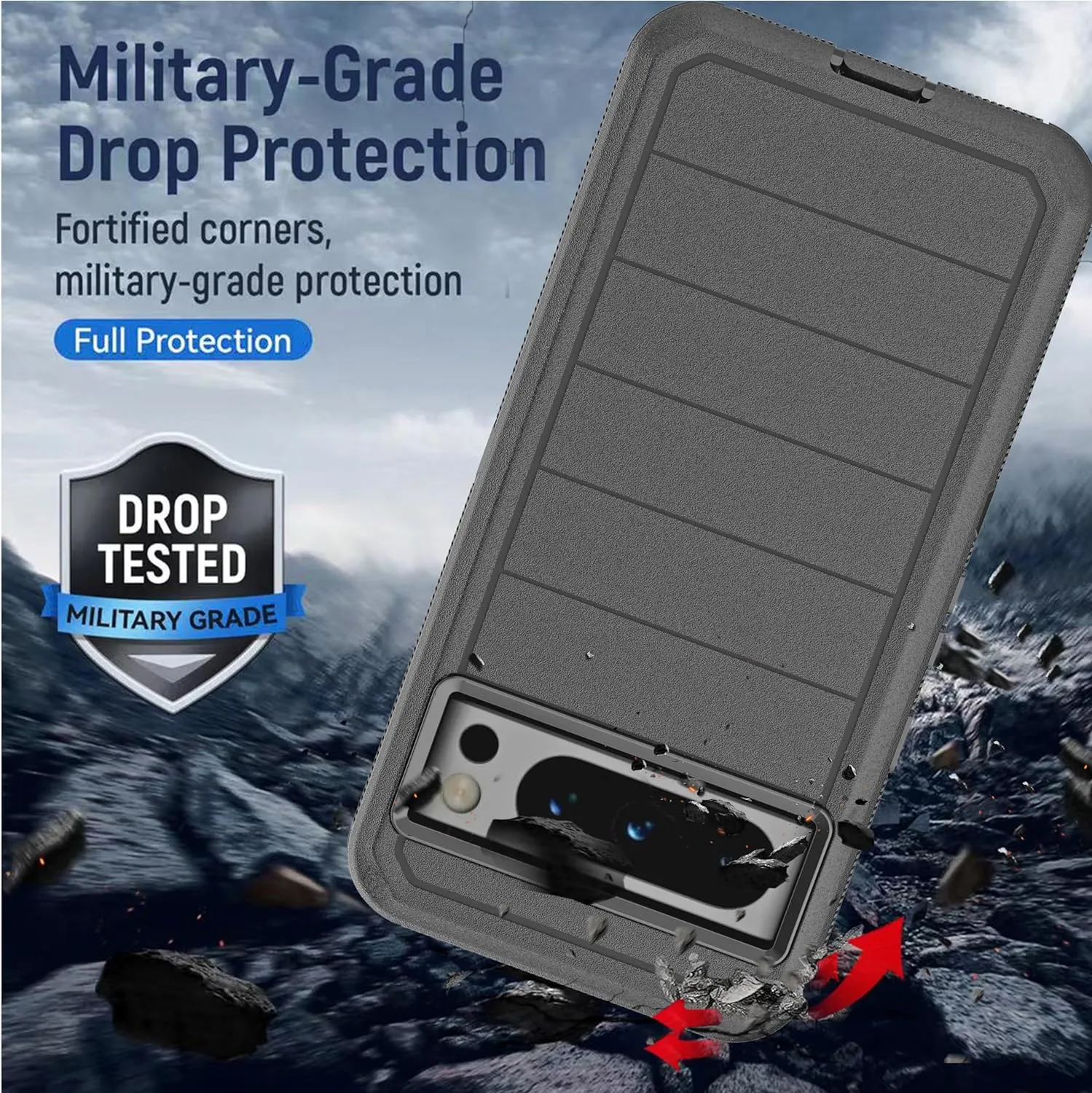 Google Pixel 8 Pro Case Built in Screen Protector/Drop Proof 3-Layer Case -Black
