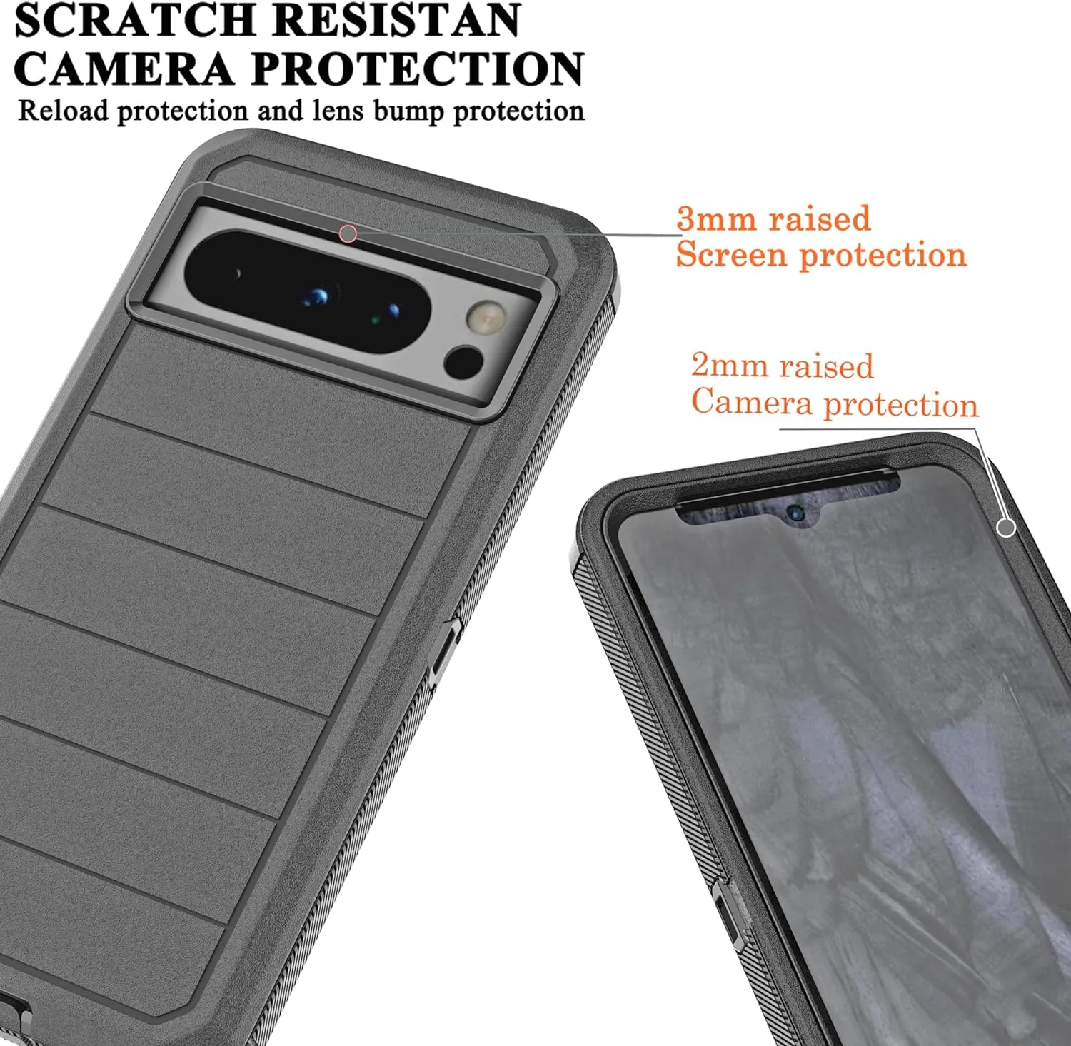 Google Pixel 8 Pro Case Built in Screen Protector/Drop Proof 3-Layer Case -Black