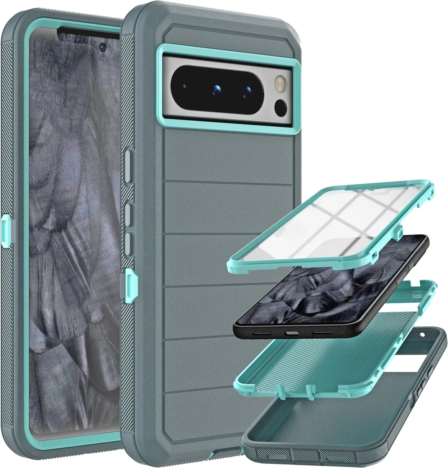 Google Pixel 8 Pro Case Built in Screen Protector/Drop Proof 3-Layer Case -Black