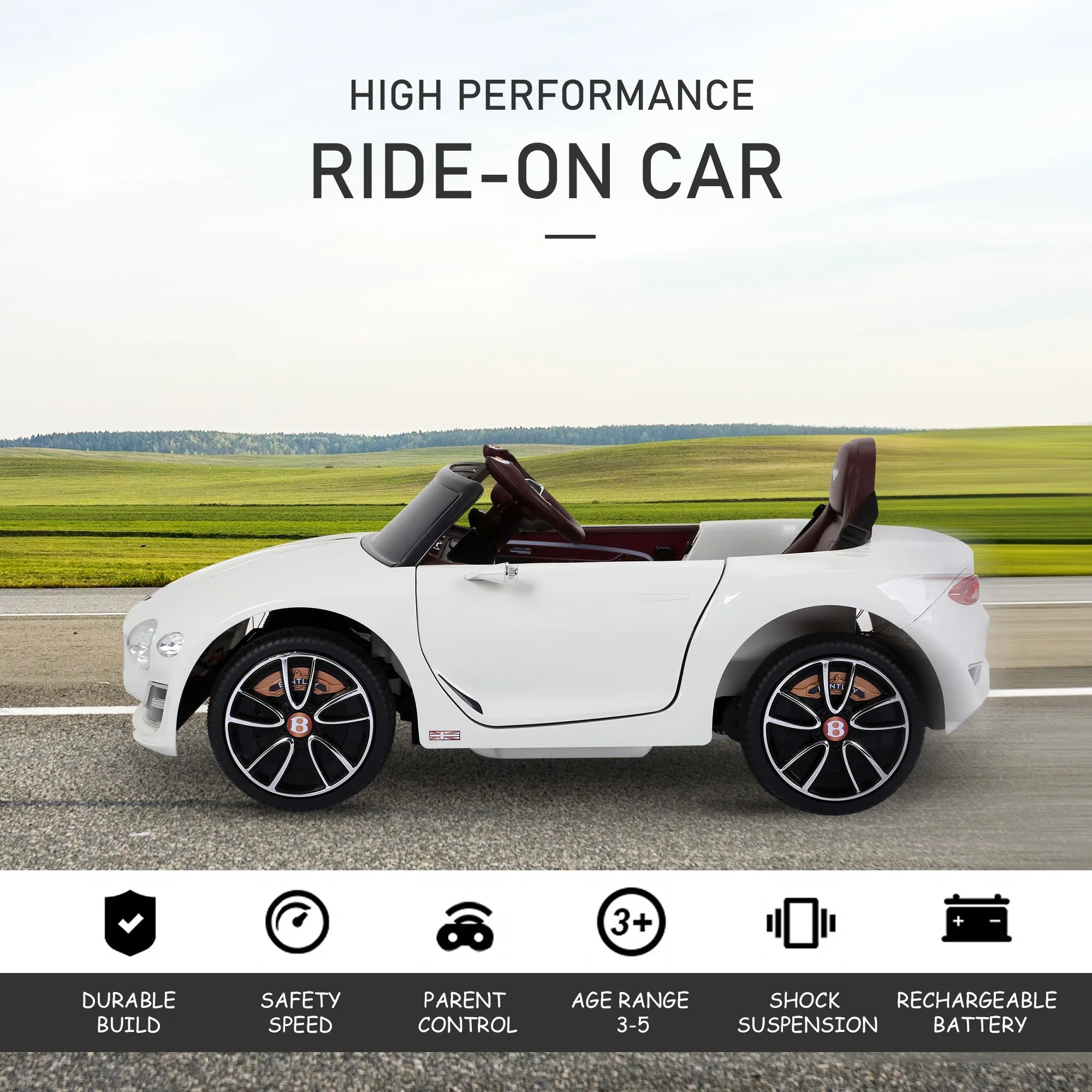HOMCOM Kids Electric Ride-on Car with Lights-White