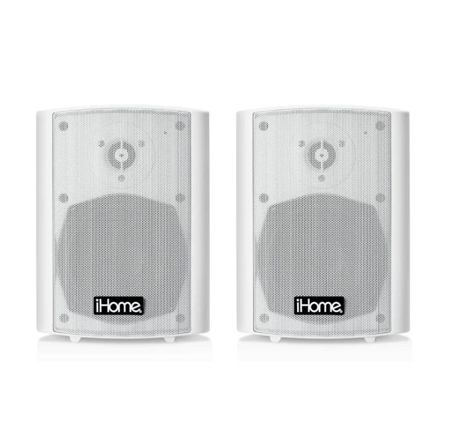 iHome IHSI-525BT-PR-WHT 5.25 Inch Bluetooth Outdoor 150W Watt Waterproof Wall Mounted Speaker Pair