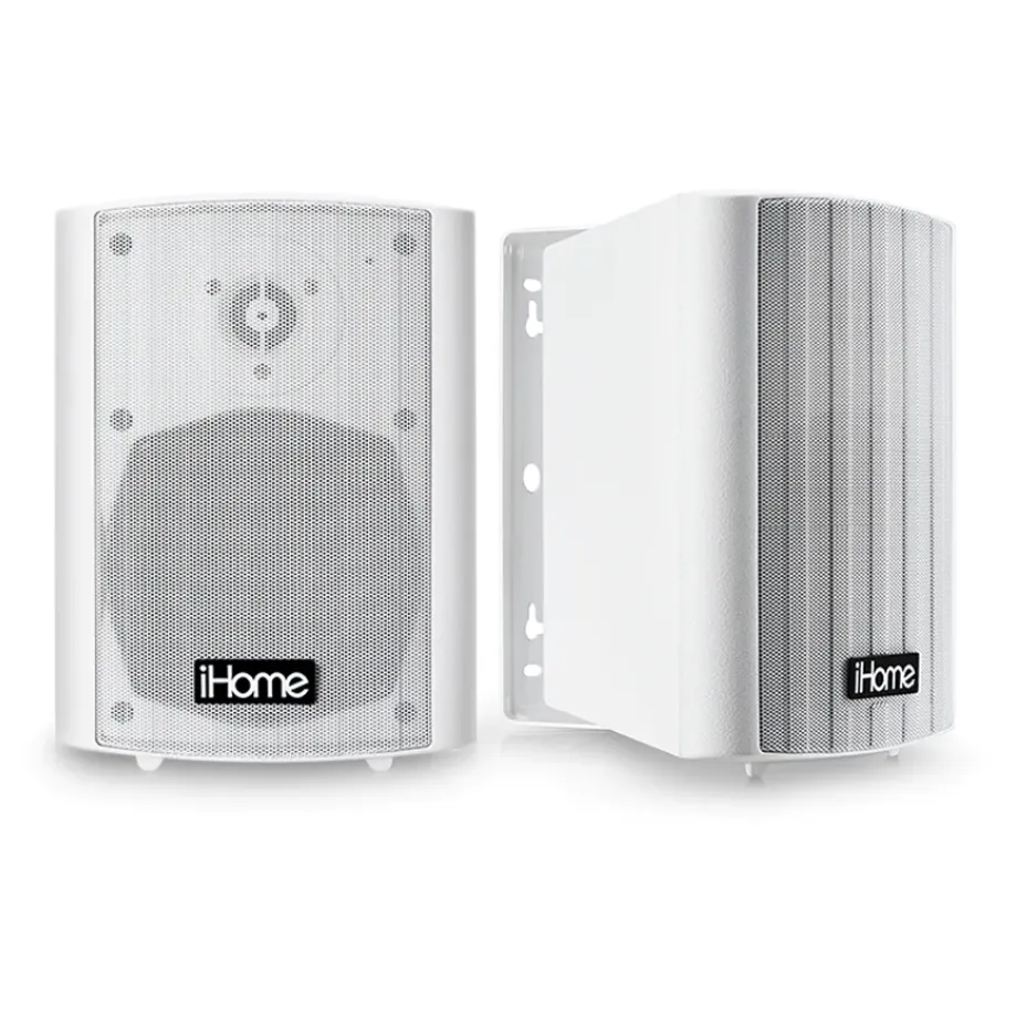 iHome IHSI-525BT-PR-WHT 5.25 Inch Bluetooth Outdoor 150W Watt Waterproof Wall Mounted Speaker Pair