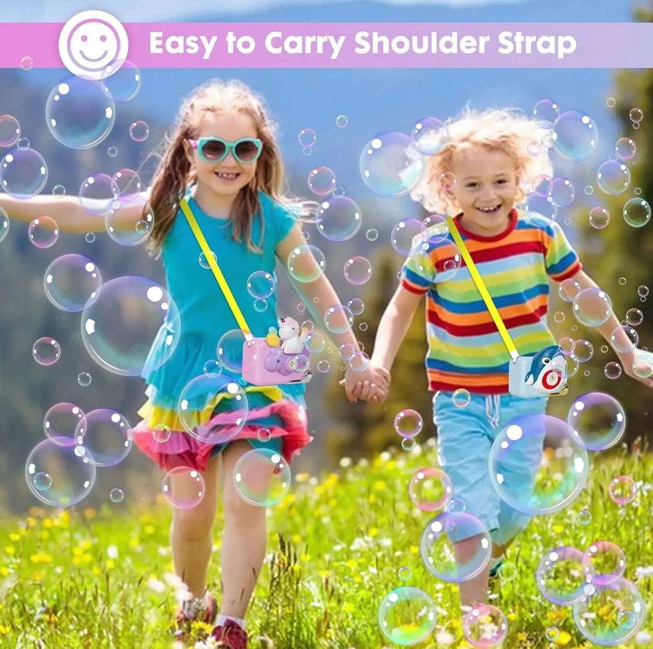 Interactive Bubble Camera Toy for Kids with Light and Music