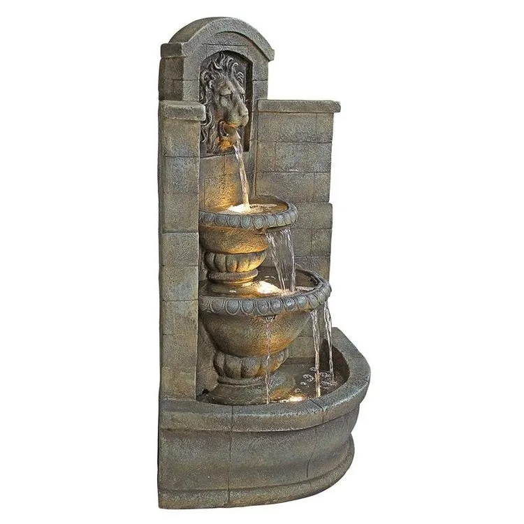 Italian Saint Remy Lion Corner Fountain With LED and Pump
