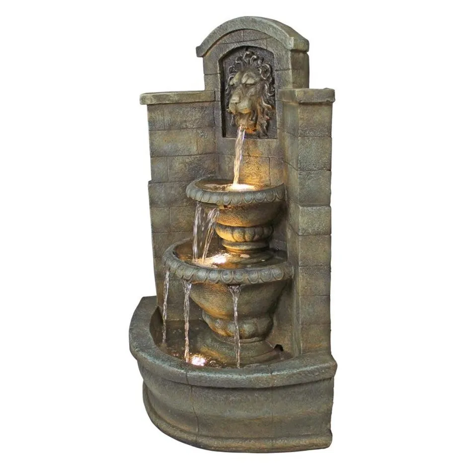 Italian Saint Remy Lion Corner Fountain With LED and Pump