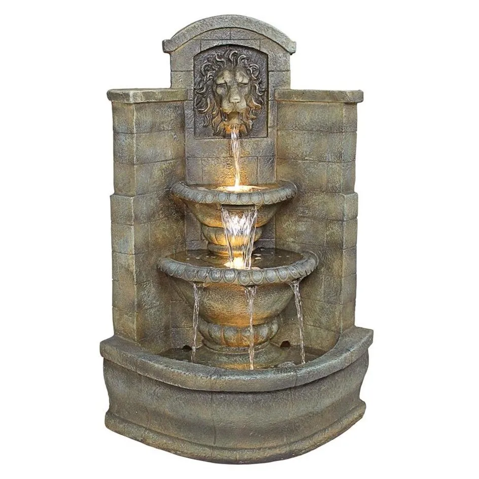 Italian Saint Remy Lion Corner Fountain With LED and Pump