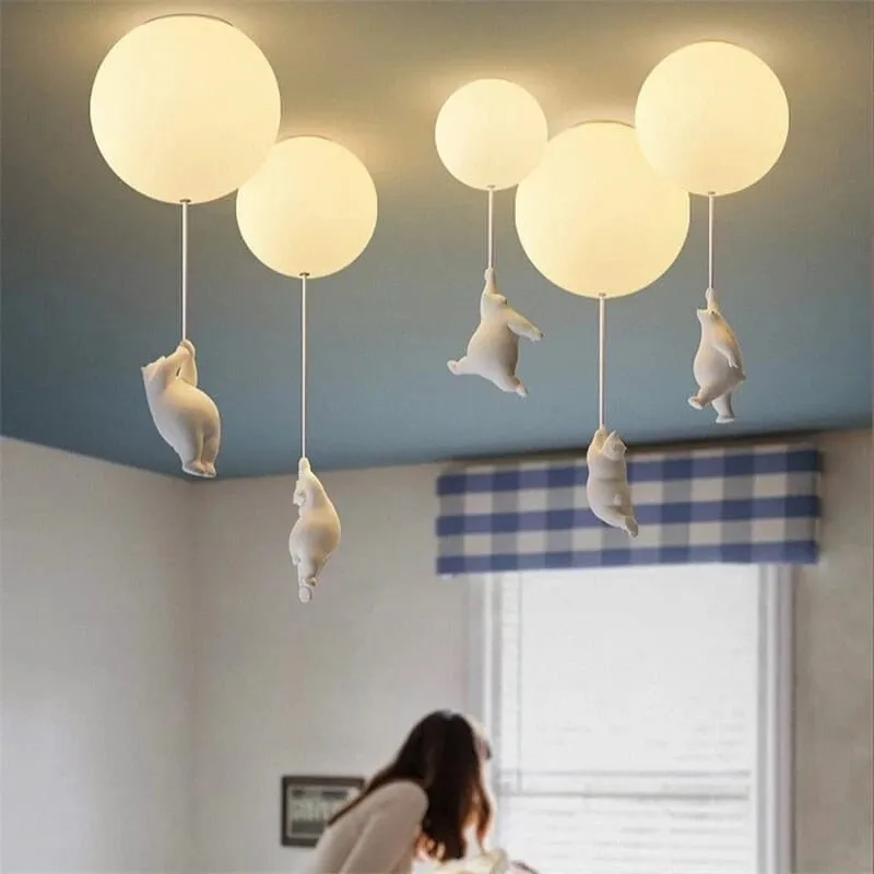 Kids Teddy Bears Holding Balloons Ceiling Light | Kids Room Decor Lights