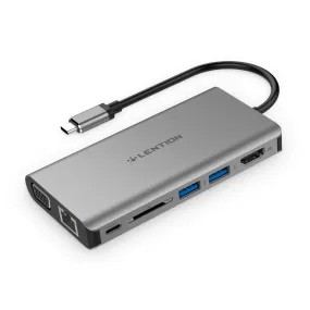LENTION USB C Gigabit Ethernet Hub with VGA, HDMI, 3.5mm, SD Reader and More (CB-C73)
