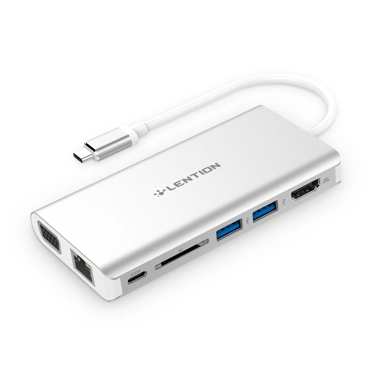 LENTION USB C Gigabit Ethernet Hub with VGA, HDMI, 3.5mm, SD Reader and More (CB-C73)