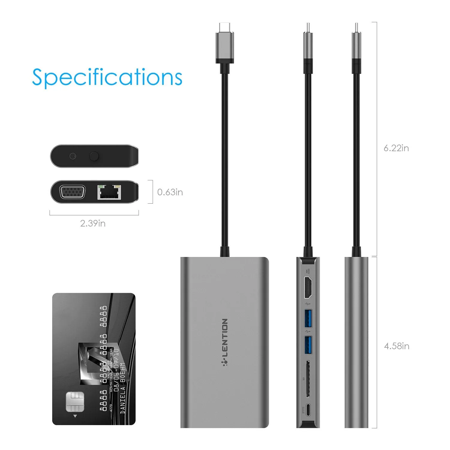LENTION USB C Gigabit Ethernet Hub with VGA, HDMI, 3.5mm, SD Reader and More (CB-C73)