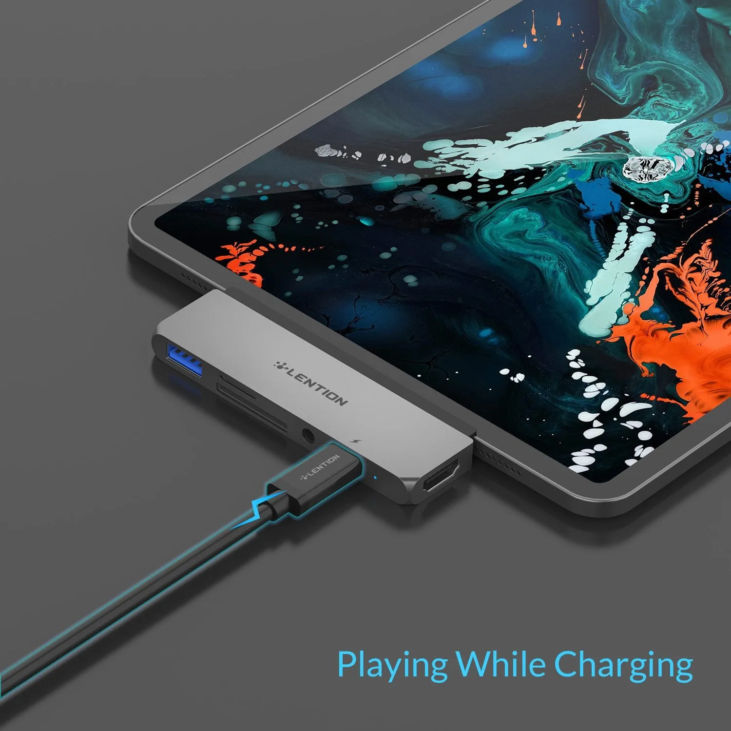 LENTION USB C Hub for New iPad Pro/ Air, with HDMI, USB 3.0, SD/Micro SD Reader, PD charging, 3.5mm (CB-CS17)