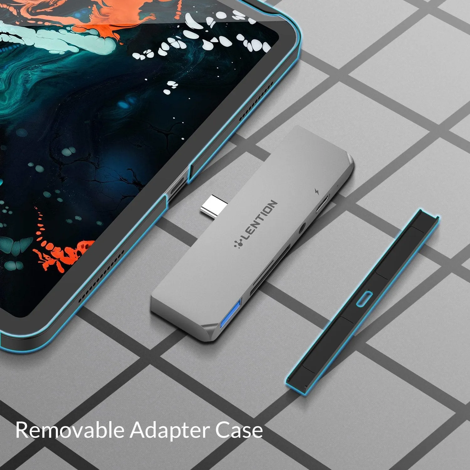 LENTION USB C Hub for New iPad Pro/ Air, with HDMI, USB 3.0, SD/Micro SD Reader, PD charging, 3.5mm (CB-CS17)