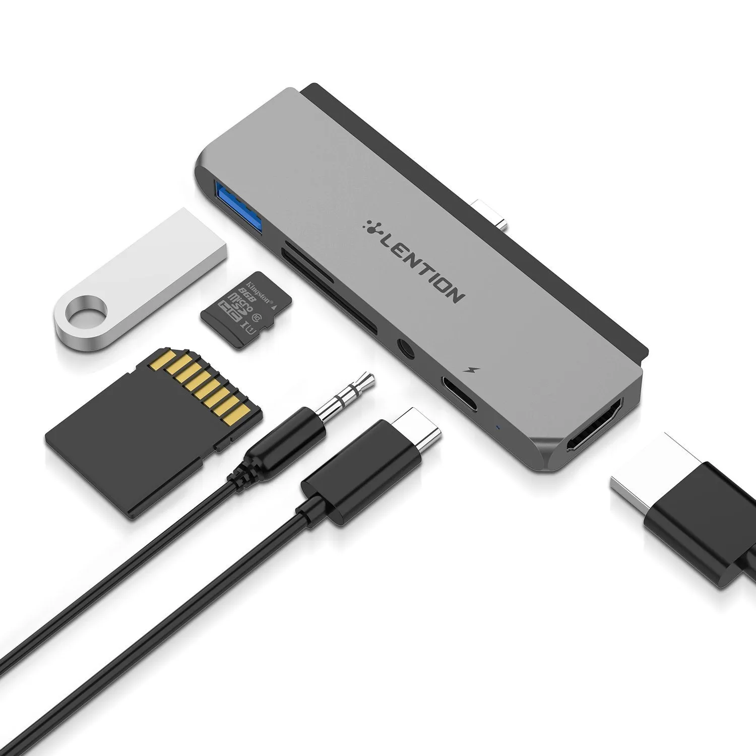 LENTION USB C Hub for New iPad Pro/ Air, with HDMI, USB 3.0, SD/Micro SD Reader, PD charging, 3.5mm (CB-CS17)