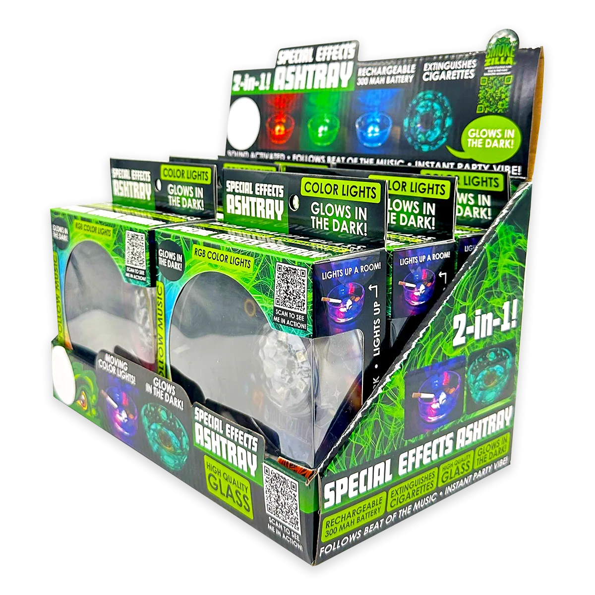 Light-Up Glass Ashtray with Multi-Color LED Lights - 6 Pieces Per Retail Ready Display 23744