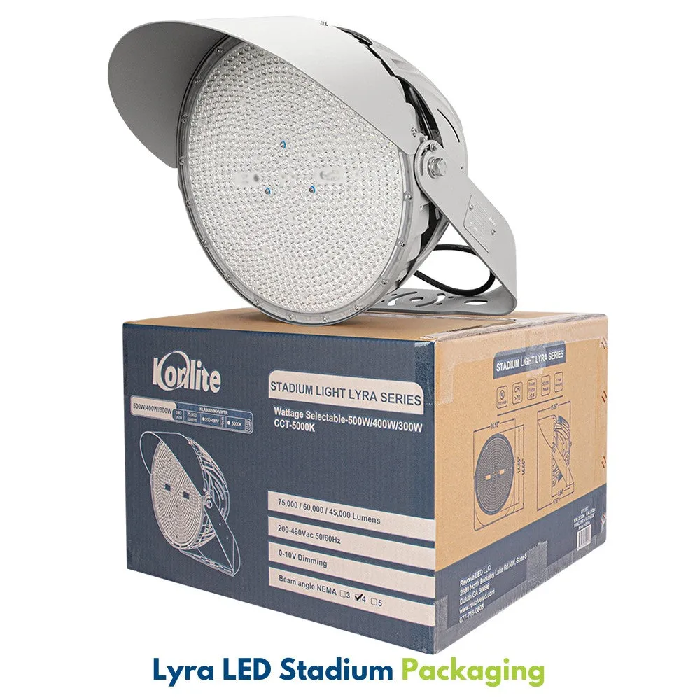 LYRA LED Stadium Light -  500W/400W/300W Selectable - Up to 75,000lm - 5000K - 200-480V  - 4H4V - 1500W Equal - 10 Year Warranty