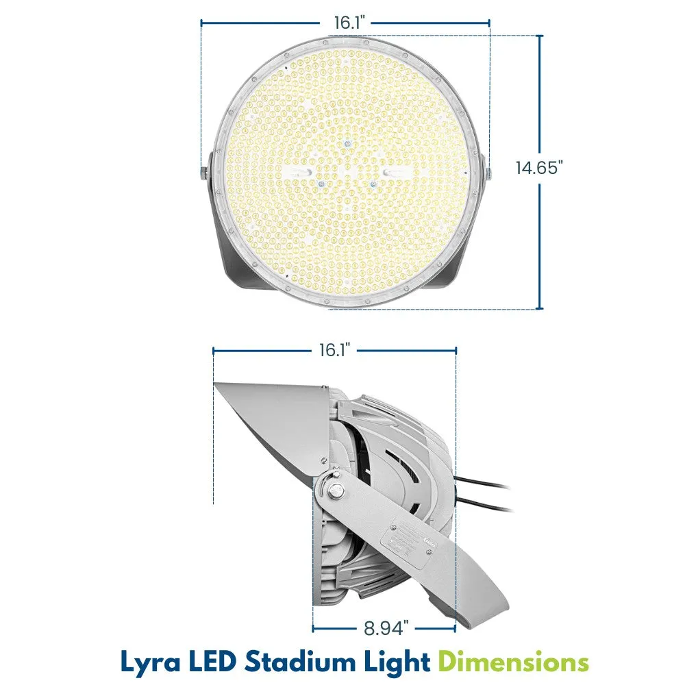 LYRA LED Stadium Light -  500W/400W/300W Selectable - Up to 75,000lm - 5000K - 200-480V  - 4H4V - 1500W Equal - 10 Year Warranty