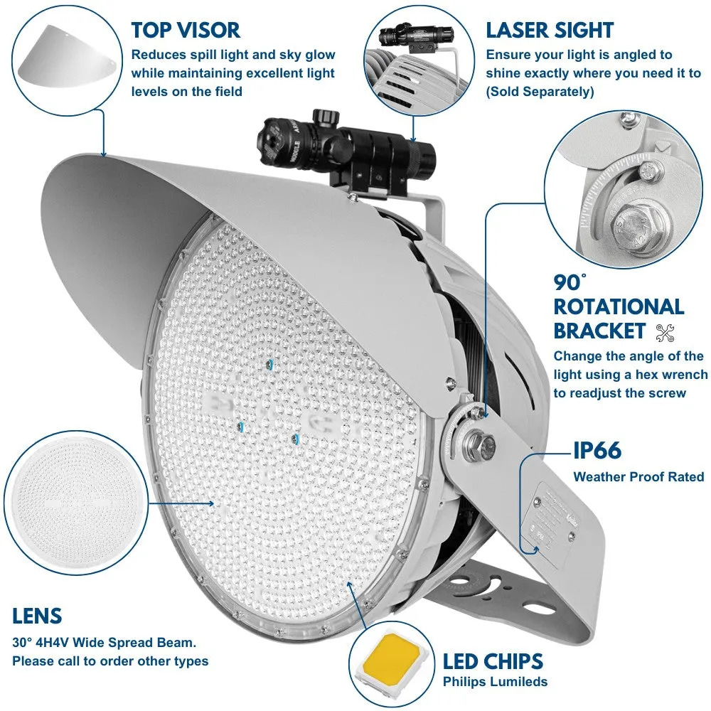 LYRA LED Stadium Light -  500W/400W/300W Selectable - Up to 75,000lm - 5000K - 200-480V  - 4H4V - 1500W Equal - 10 Year Warranty