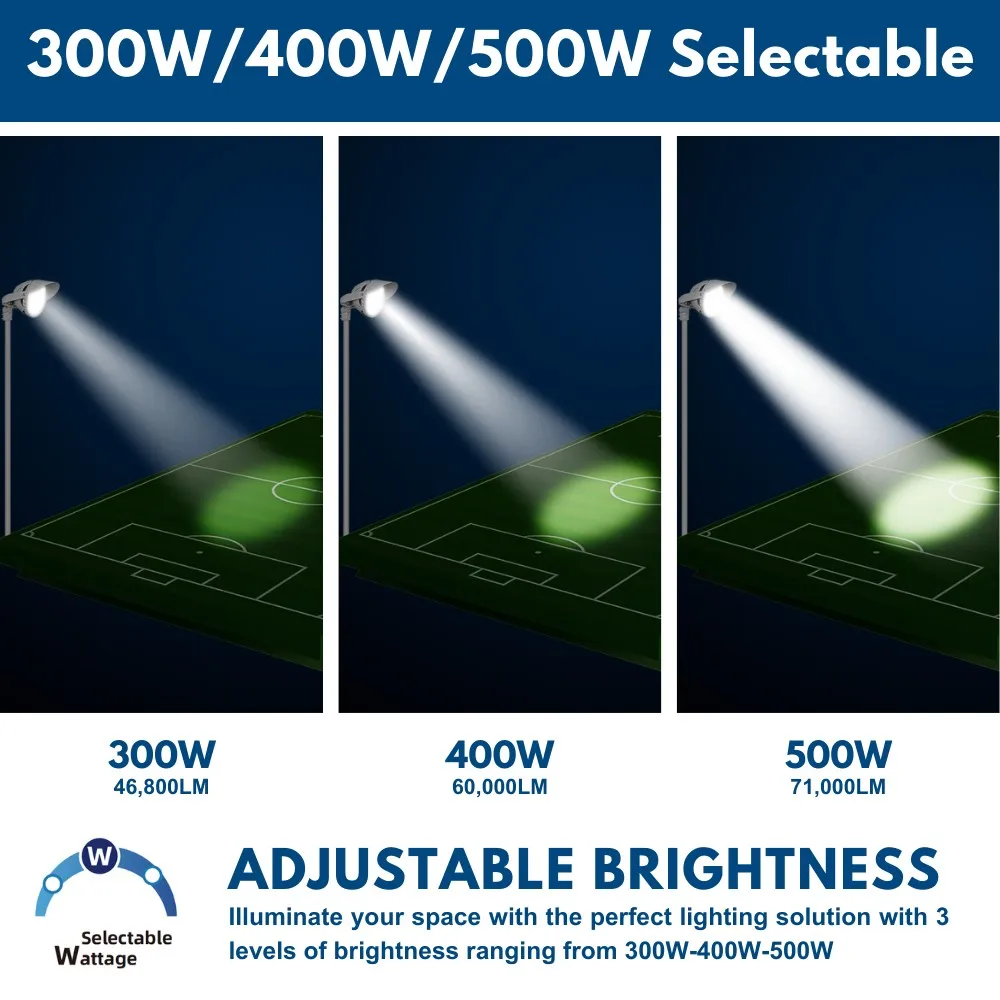 LYRA LED Stadium Light -  500W/400W/300W Selectable - Up to 75,000lm - 5000K - 200-480V  - 4H4V - 1500W Equal - 10 Year Warranty