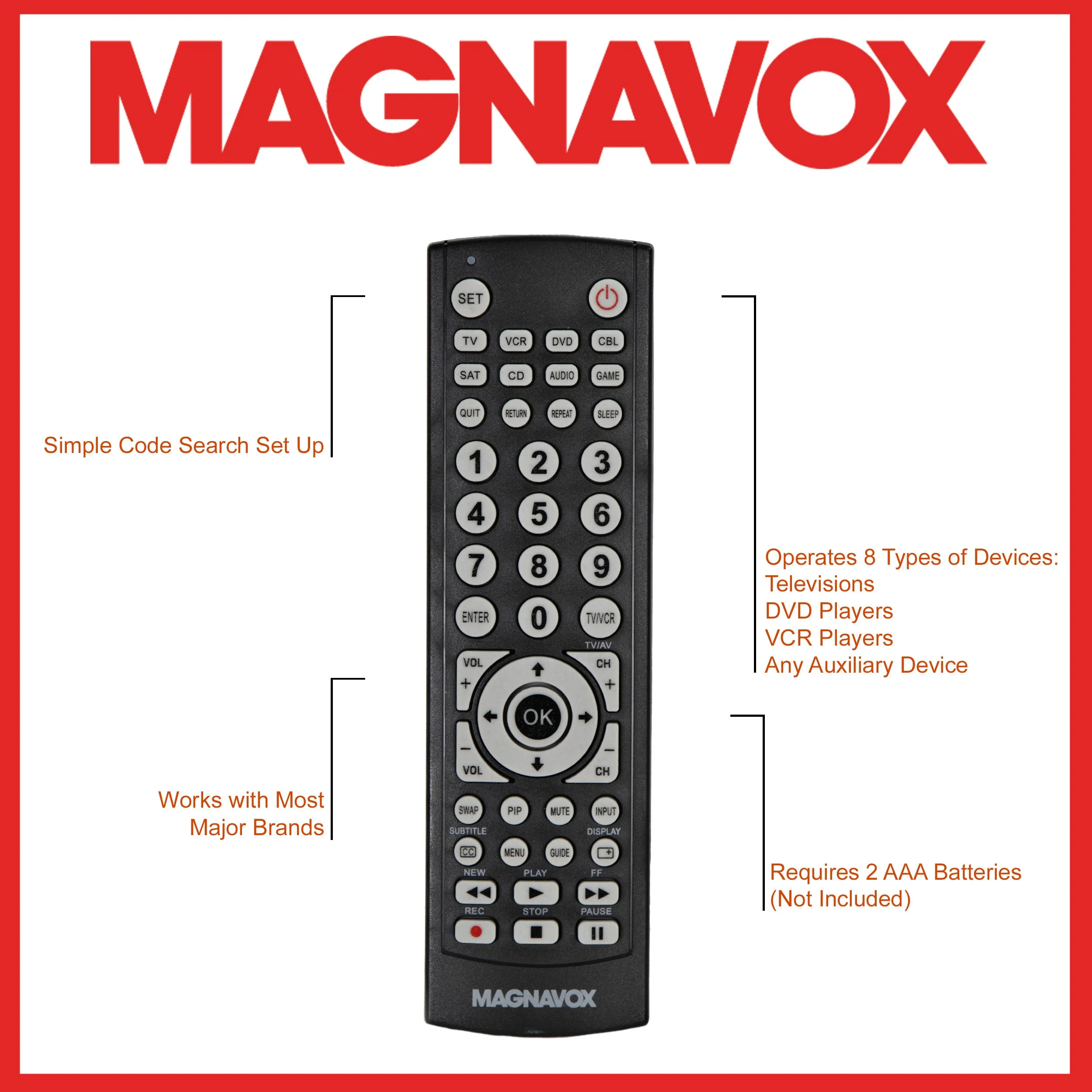 Magnavox MC348 8 in 1 Universal Remote Control