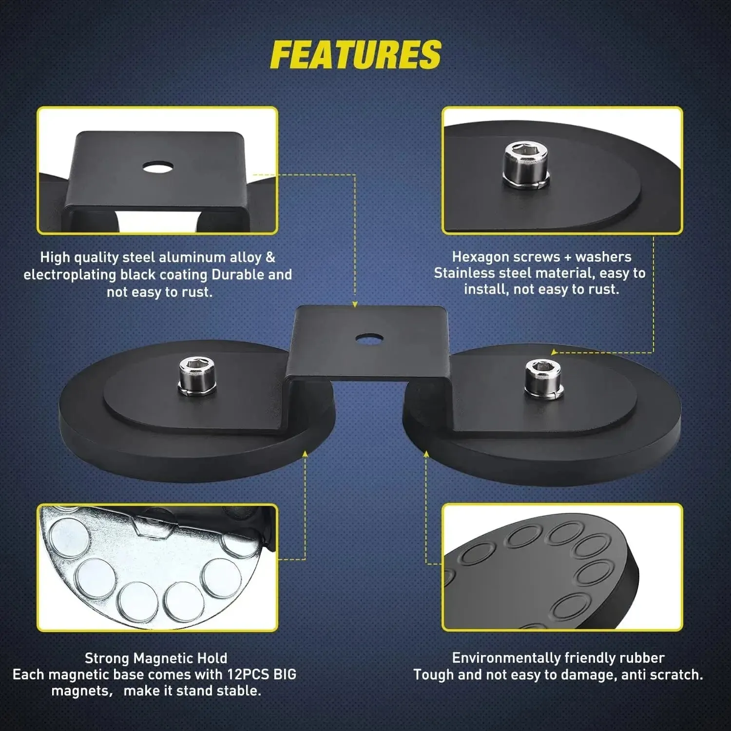 Magnetic Base Sucker Holder Rubber Boot Bracket (Pair)