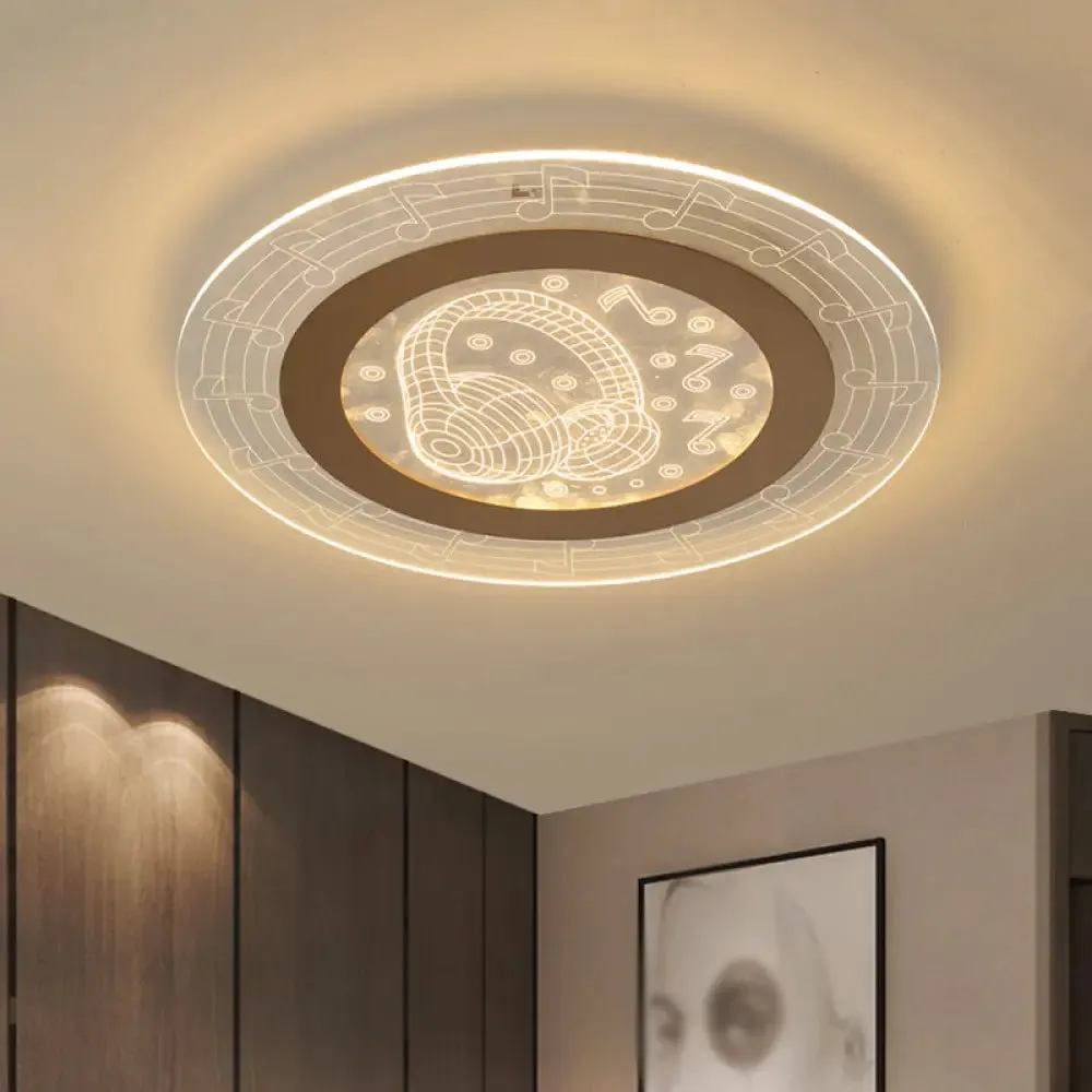 Minimalist White LED Flush Mount Ceiling Lamp with Music Note Pattern - Acrylic Disc, 16"/19.5" W