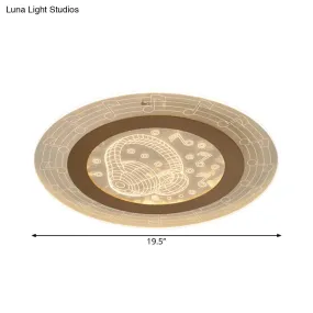 Minimalist White LED Flush Mount Ceiling Lamp with Music Note Pattern - Acrylic Disc, 16"/19.5" W
