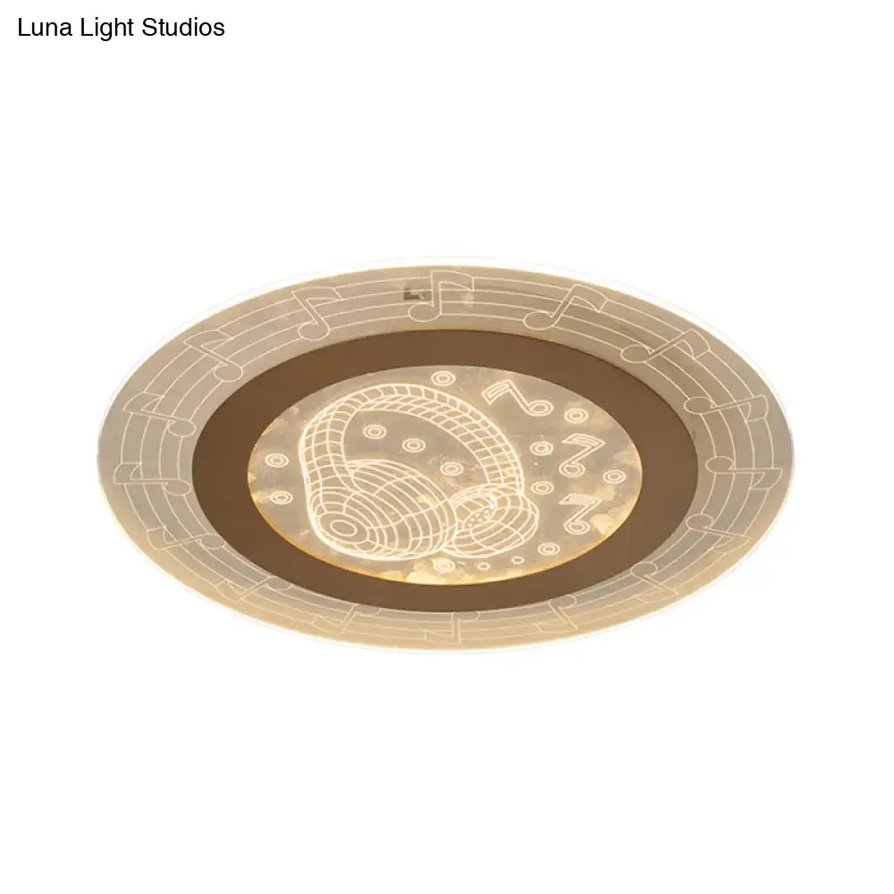 Minimalist White LED Flush Mount Ceiling Lamp with Music Note Pattern - Acrylic Disc, 16"/19.5" W