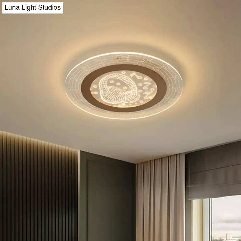 Minimalist White LED Flush Mount Ceiling Lamp with Music Note Pattern - Acrylic Disc, 16"/19.5" W
