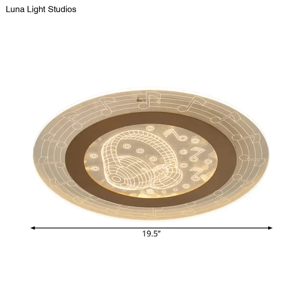 Minimalist White LED Flush Mount Ceiling Lamp with Music Note Pattern - Acrylic Disc, 16"/19.5" W