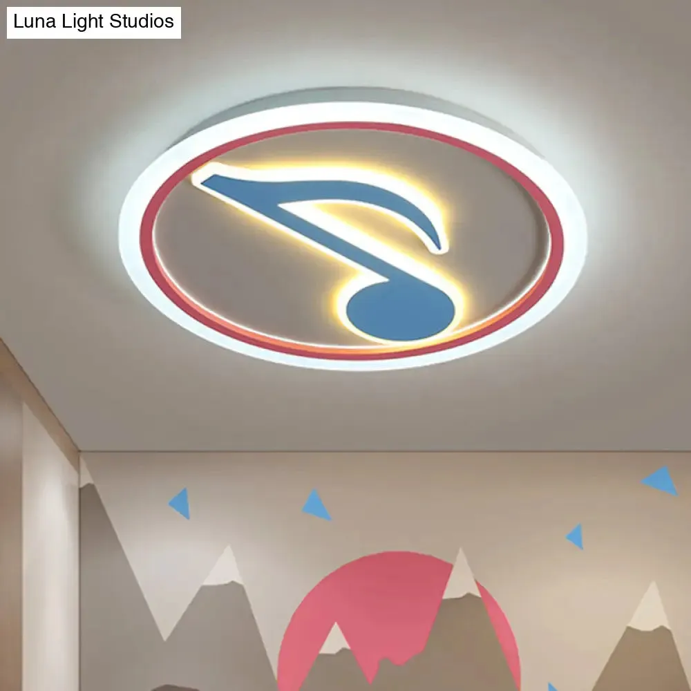 Modern LED Acrylic Flush Light - Blue Music Note Shaped Ceiling Lamp in White/Warm Light