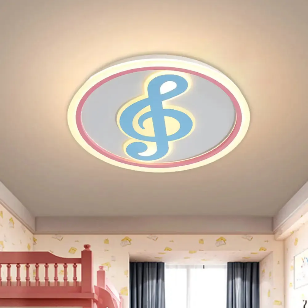 Modern LED Acrylic Flush Light - Blue Music Note Shaped Ceiling Lamp in White/Warm Light