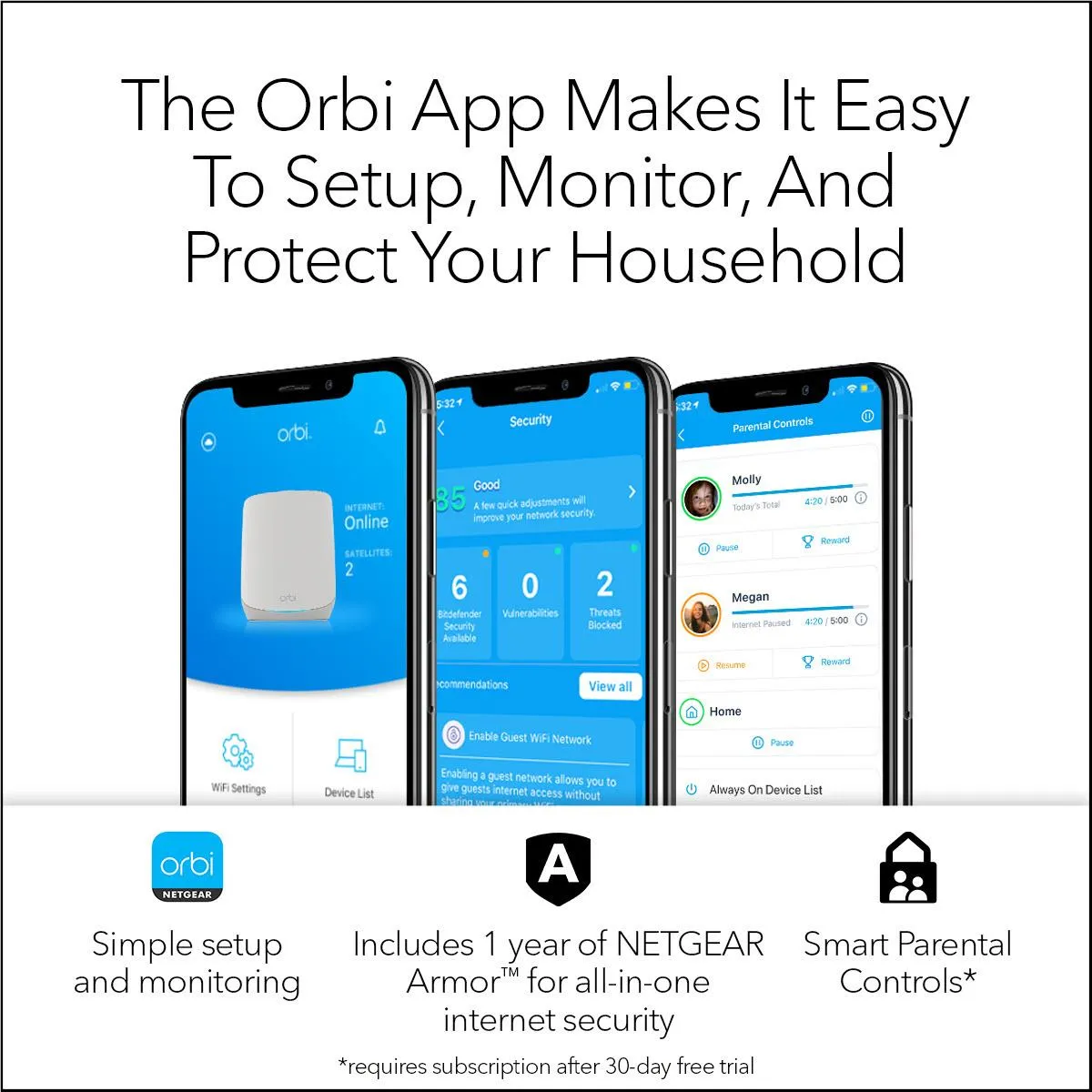 NETGEAR Orbi RBK763S AX5400 Tri-Band Mesh Wi-Fi 6 System (3 Pack)