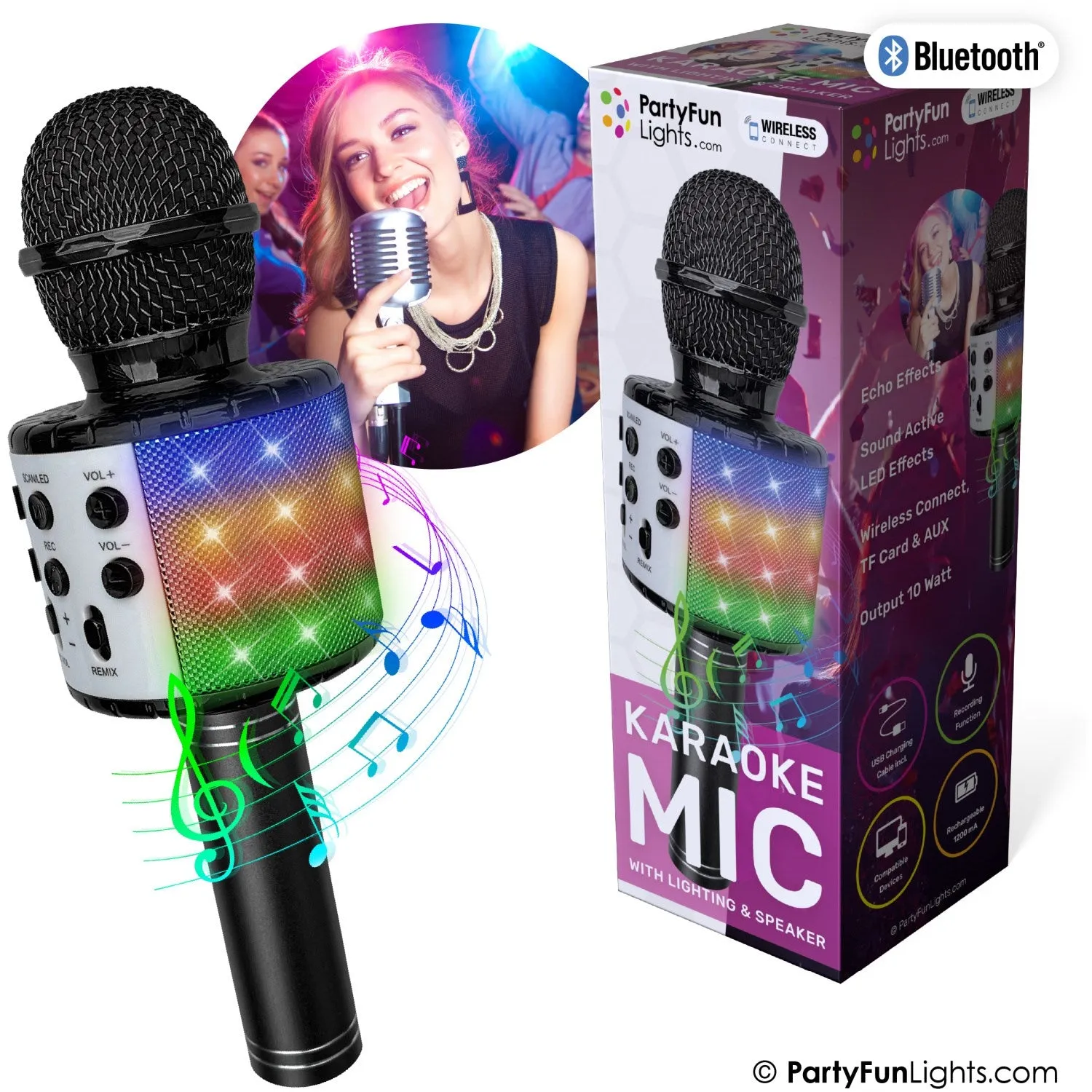 Party Funlight Karaoke Microphone with Speaker - Black